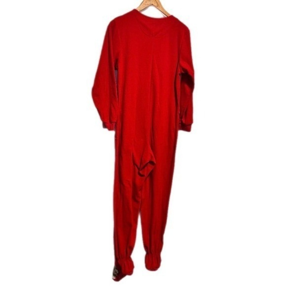 Nick & Nora Footed Pajamas Womens S Red Long Sleeve Sock Monkey Fleece Sleepwear - Picture 2 of 12